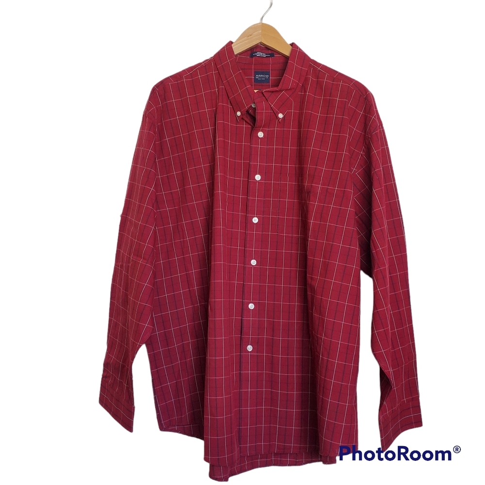 ARROW Red Plaid Long Sleeve Button-Down One Pocket Size XXL